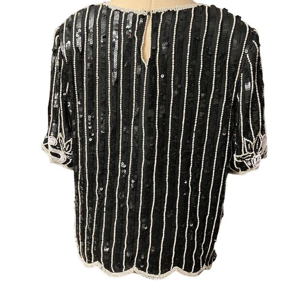 Stenay Vintage Fully Beaded Sequined Silk Blouse / SZ: L - Picture 3 of 8